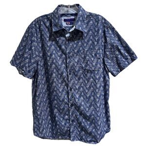 English Laundry Men's Short Sleeve Button Down Shirt Blue Chevron Pattern Size M